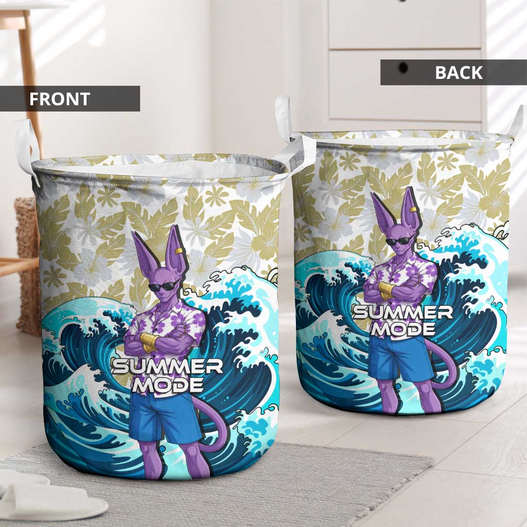 Beerus Dragon Ball Summer Theme Laundry Basket with Floral Shirt Sunglasses Shenron and Ocean Wave Background - The Mazicc