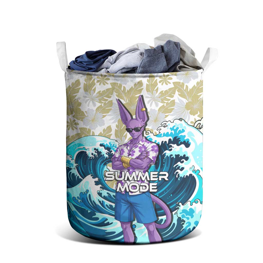 Beerus Dragon Ball Summer Theme Laundry Basket with Floral Shirt Sunglasses Shenron and Ocean Wave Background - The Mazicc