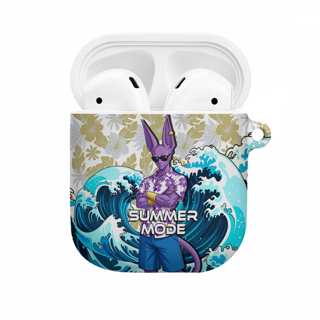 Beerus Dragon Ball Summer Theme AirPods Case with Floral Shirt Sunglasses Shenron and Ocean Wave Background - The Mazicc