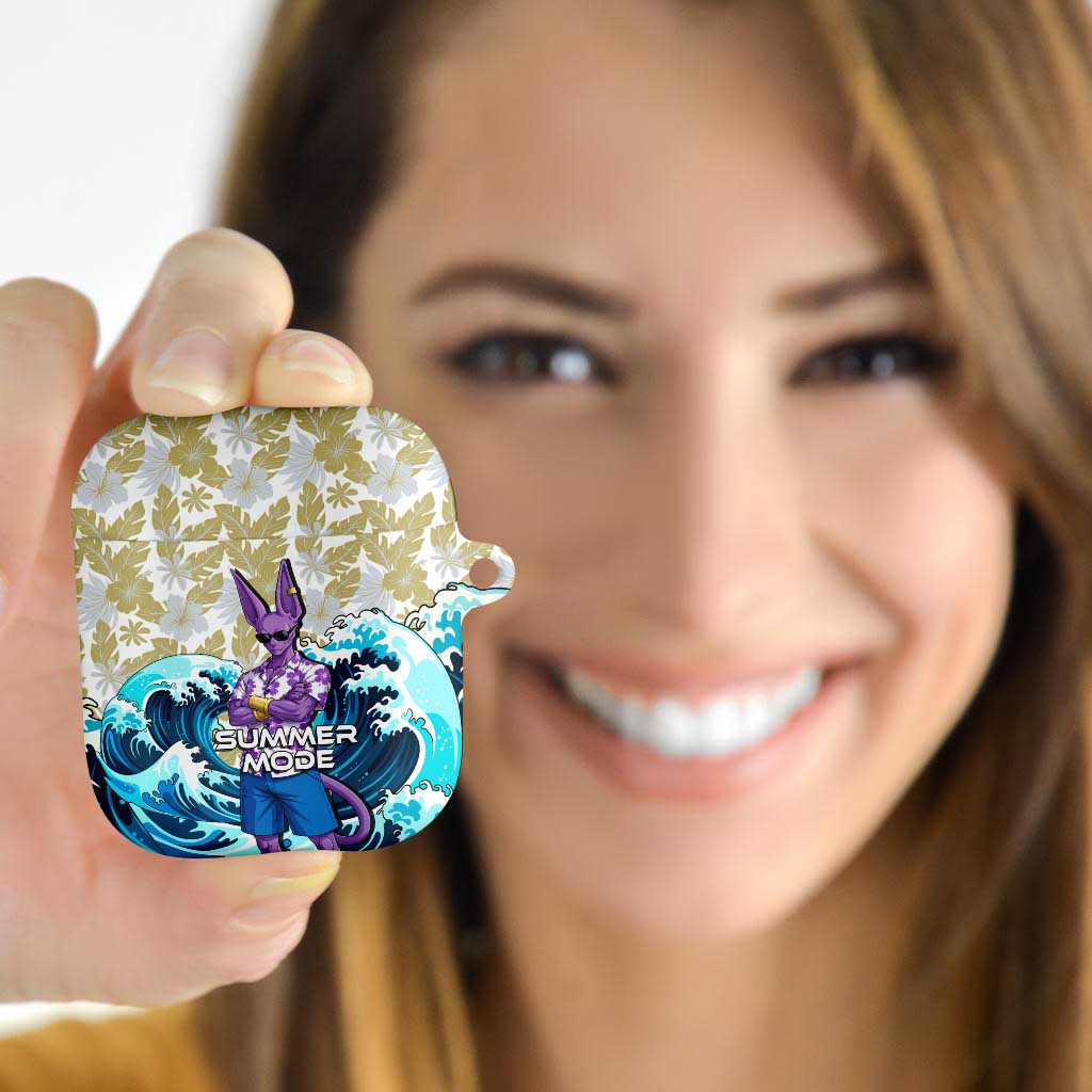 Beerus Dragon Ball Summer Theme AirPods Case with Floral Shirt Sunglasses Shenron and Ocean Wave Background - The Mazicc