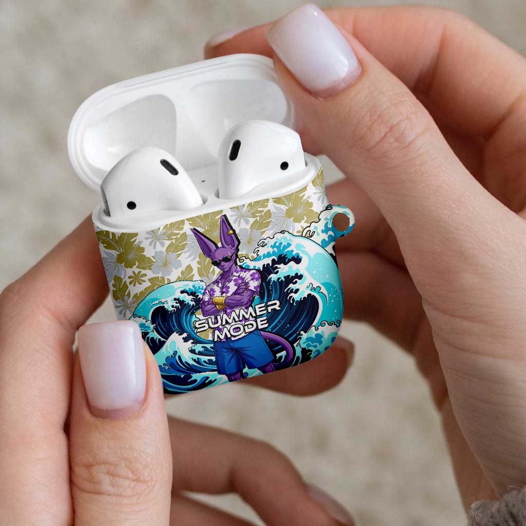 Beerus Dragon Ball Summer Theme AirPods Case with Floral Shirt Sunglasses Shenron and Ocean Wave Background - The Mazicc