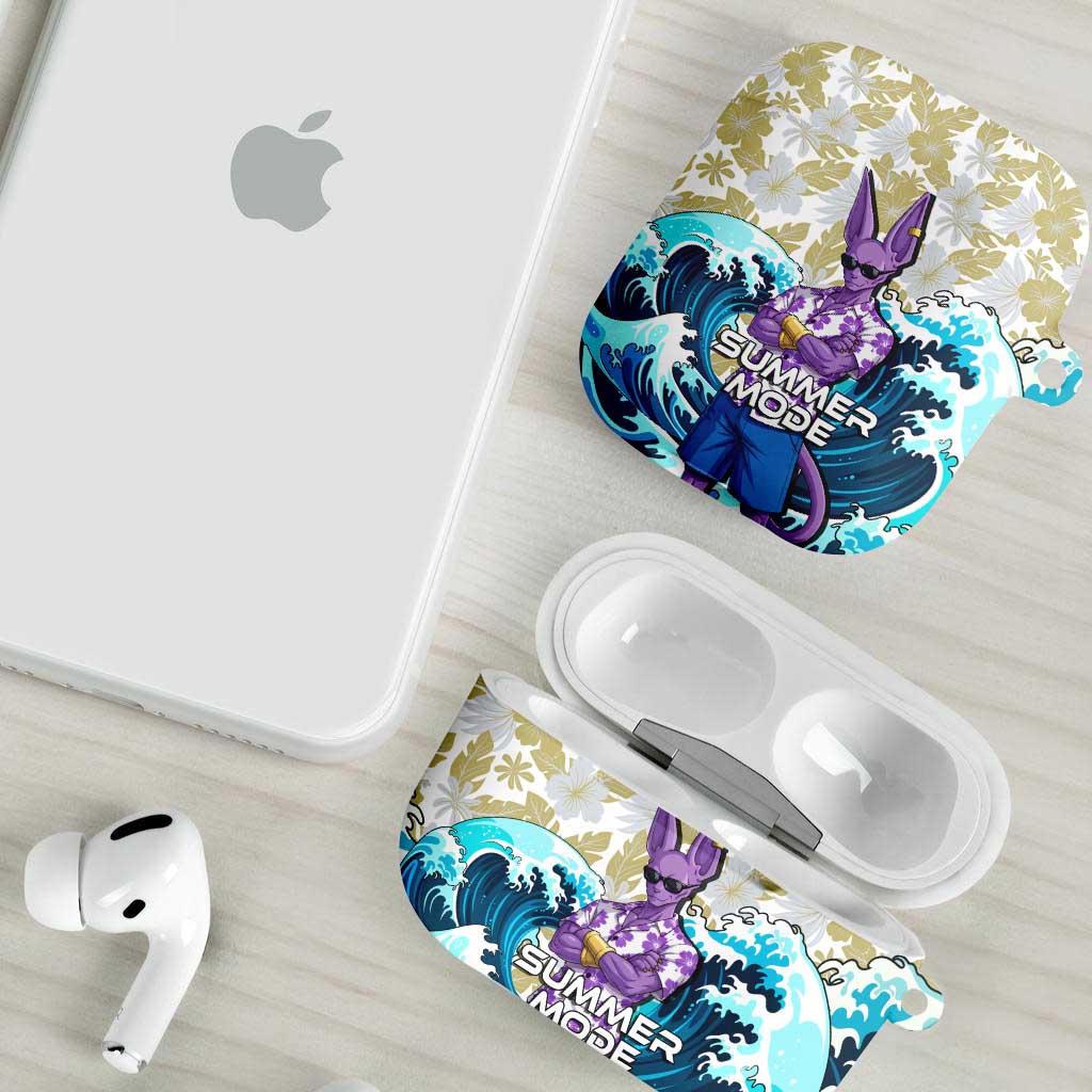Beerus Dragon Ball Summer Theme AirPods Case with Floral Shirt Sunglasses Shenron and Ocean Wave Background - The Mazicc