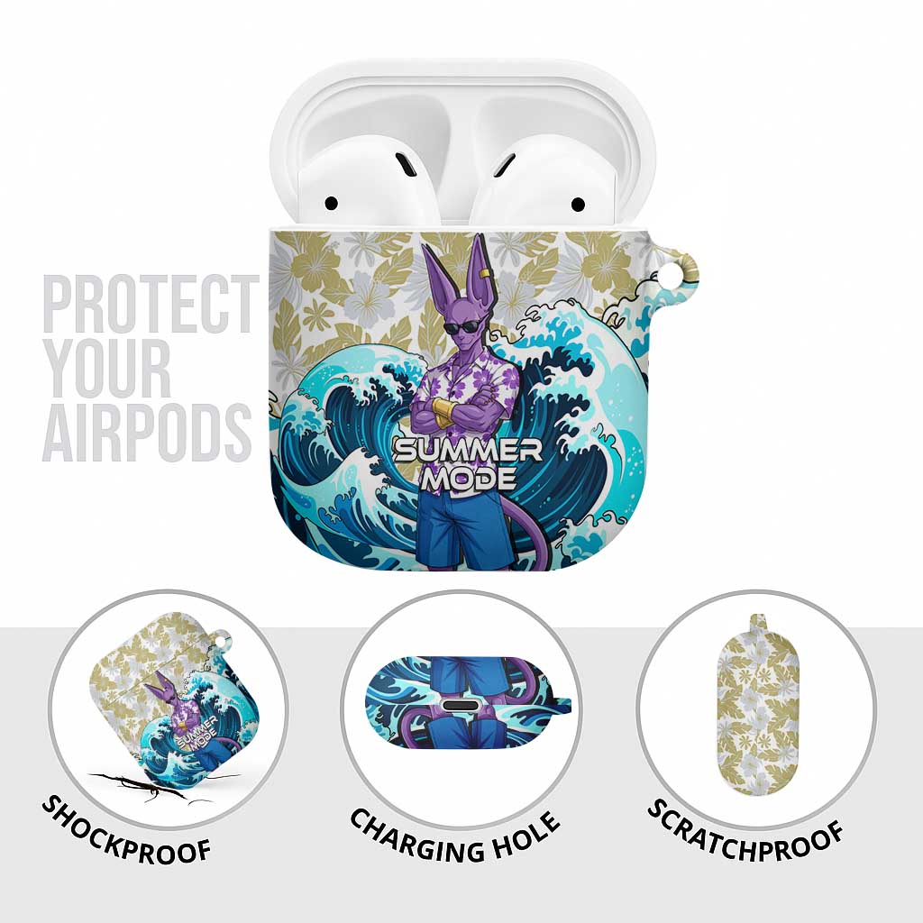 Beerus Dragon Ball Summer Theme AirPods Case with Floral Shirt Sunglasses Shenron and Ocean Wave Background - The Mazicc