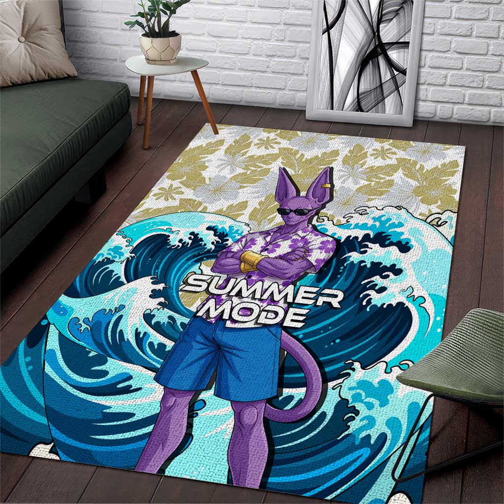 Beerus Dragon Ball Summer Theme Area Rug with Floral Shirt Sunglasses Shenron and Ocean Wave Background - The Mazicc