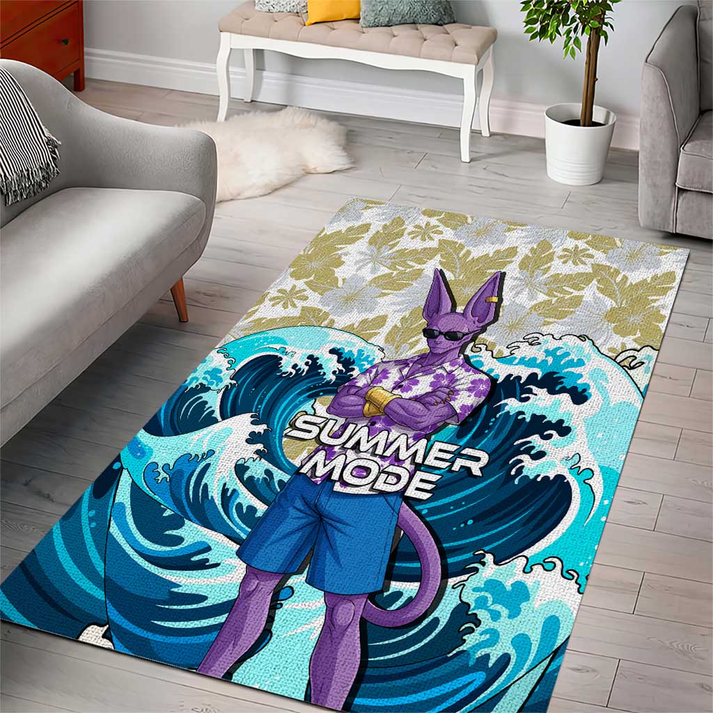 Beerus Dragon Ball Summer Theme Area Rug with Floral Shirt Sunglasses Shenron and Ocean Wave Background - The Mazicc