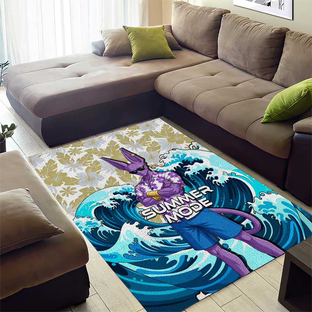 Beerus Dragon Ball Summer Theme Area Rug with Floral Shirt Sunglasses Shenron and Ocean Wave Background - The Mazicc