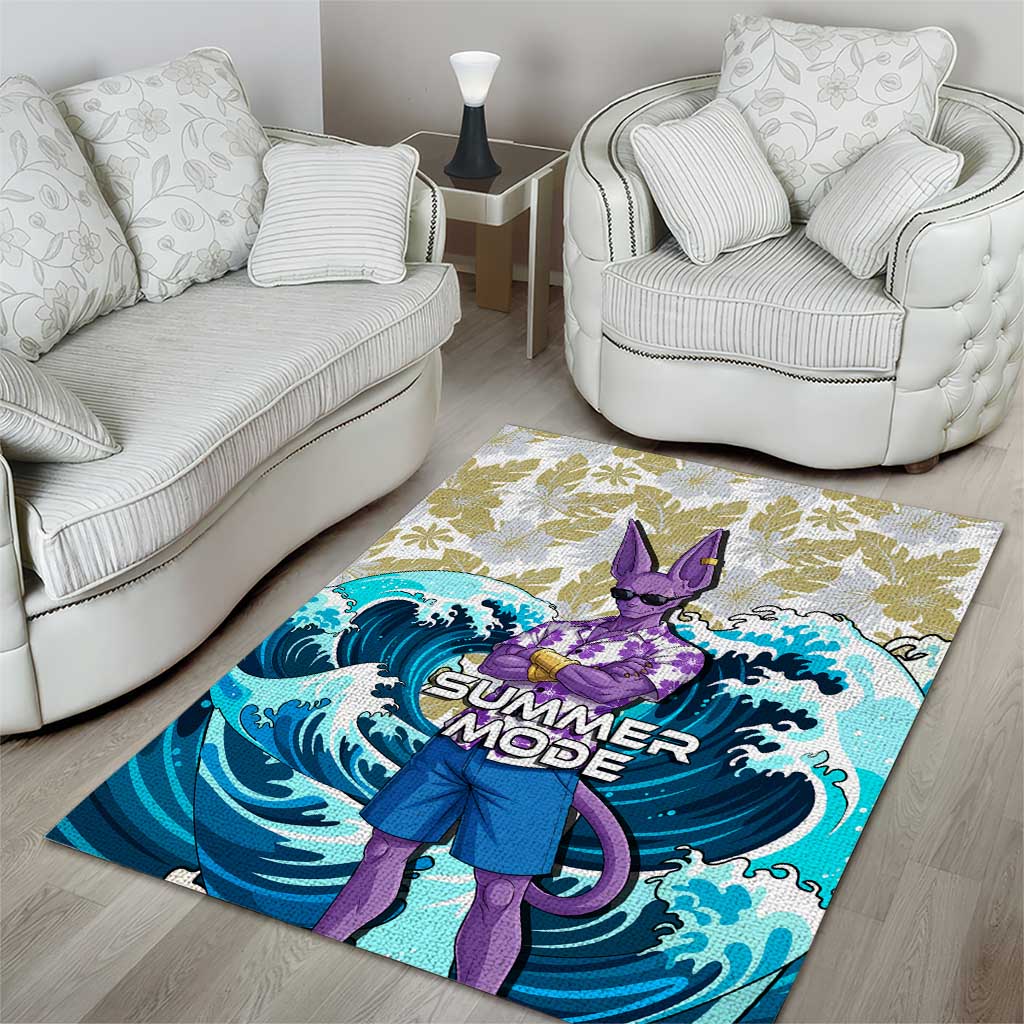 Beerus Dragon Ball Summer Theme Area Rug with Floral Shirt Sunglasses Shenron and Ocean Wave Background - The Mazicc