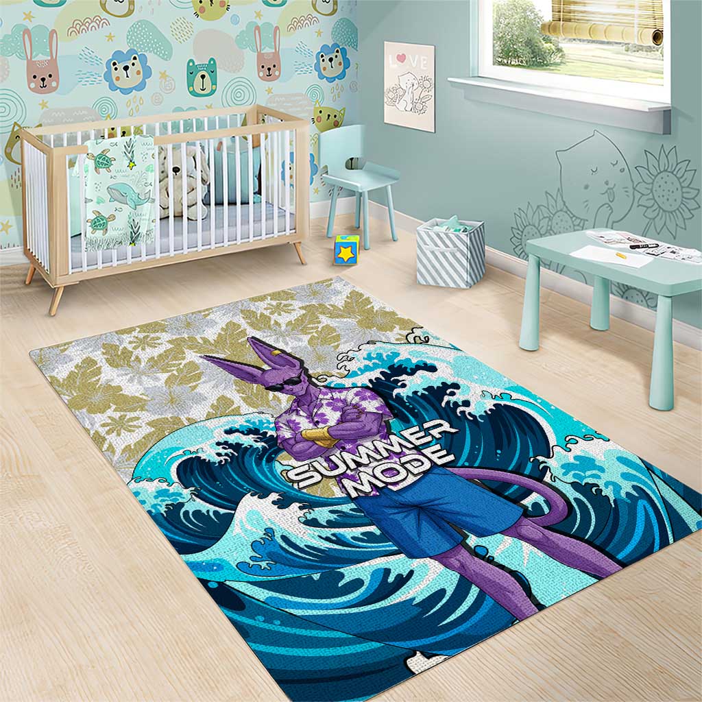 Beerus Dragon Ball Summer Theme Area Rug with Floral Shirt Sunglasses Shenron and Ocean Wave Background - The Mazicc