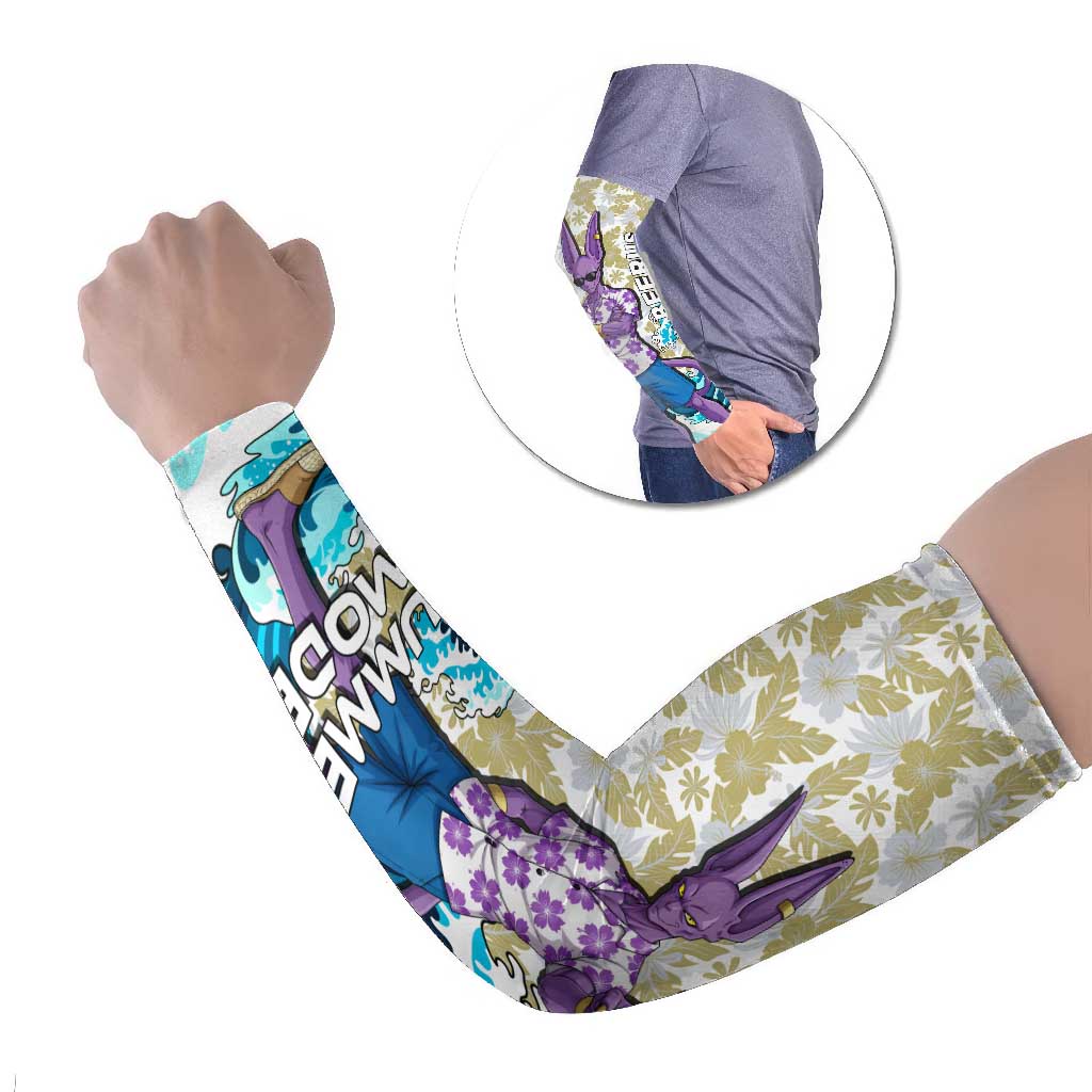Beerus Dragon Ball Summer Theme Arm Sleeves with Floral Shirt Sunglasses Shenron and Ocean Wave Background - The Mazicc