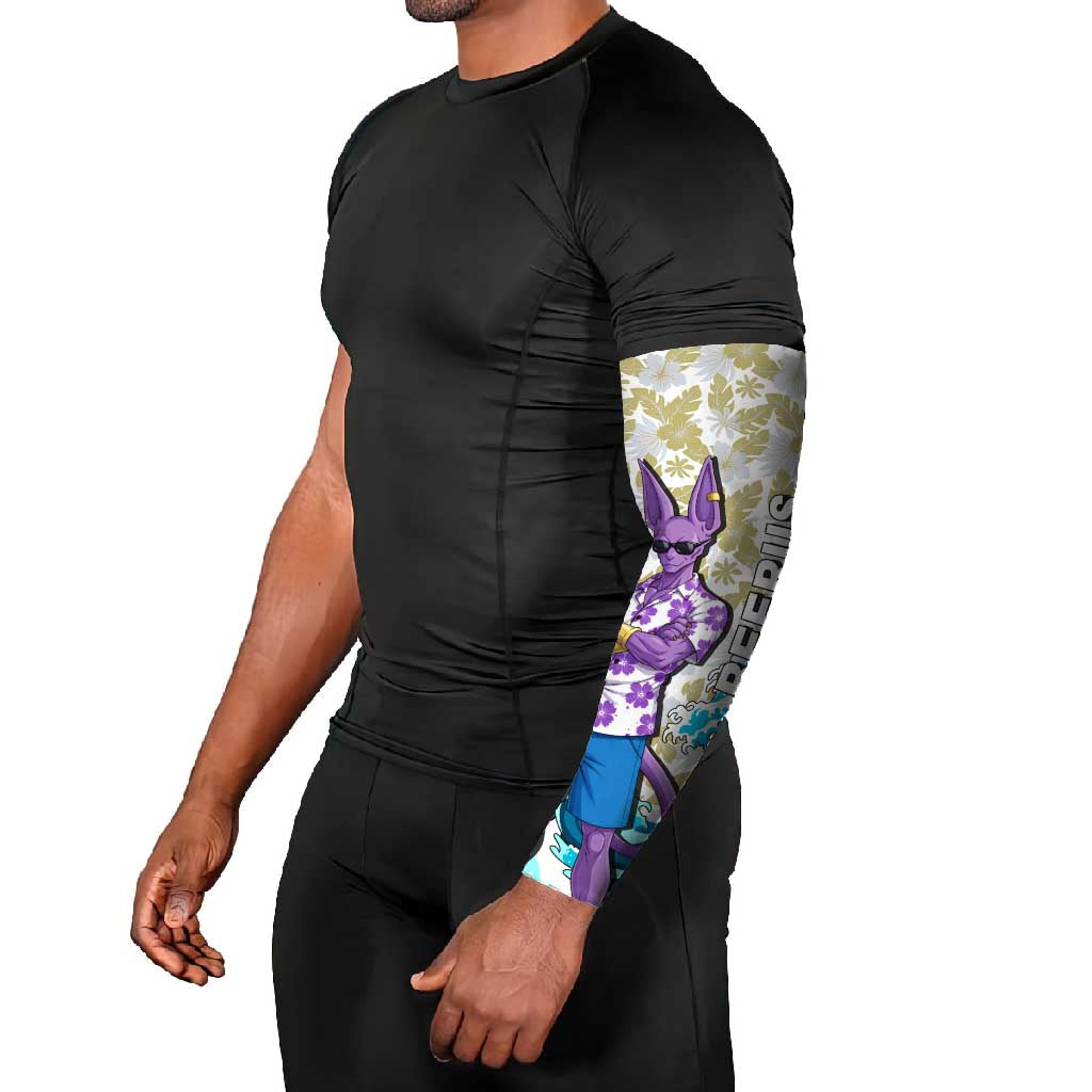 Beerus Dragon Ball Summer Theme Arm Sleeves with Floral Shirt Sunglasses Shenron and Ocean Wave Background - The Mazicc