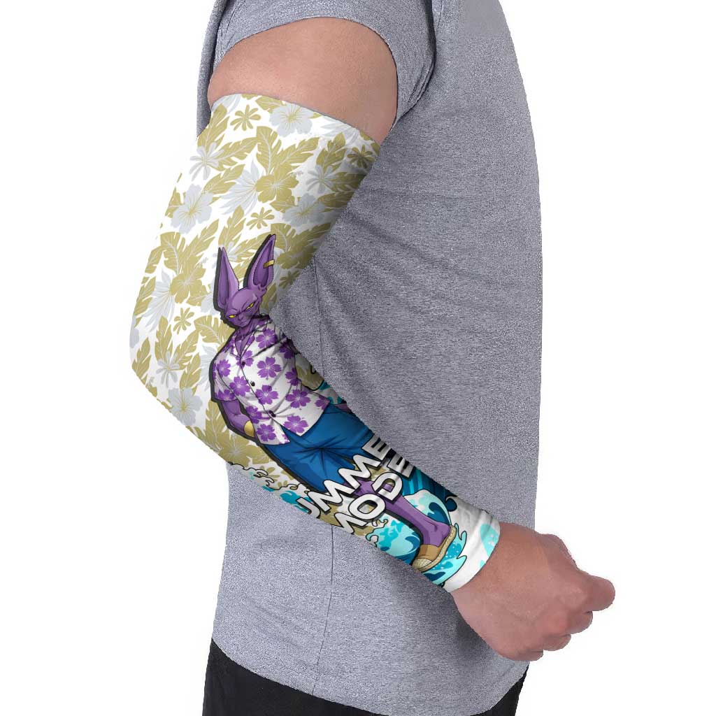 Beerus Dragon Ball Summer Theme Arm Sleeves with Floral Shirt Sunglasses Shenron and Ocean Wave Background - The Mazicc