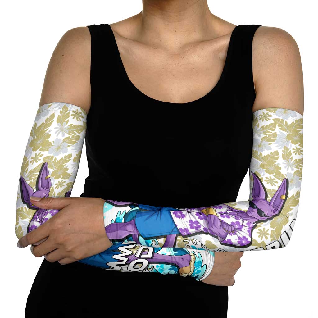 Beerus Dragon Ball Summer Theme Arm Sleeves with Floral Shirt Sunglasses Shenron and Ocean Wave Background - The Mazicc
