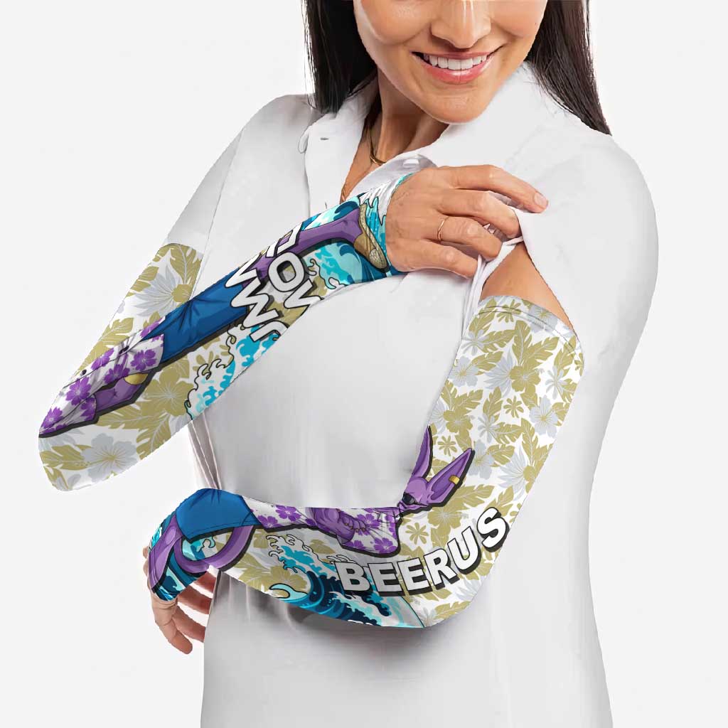 Beerus Dragon Ball Summer Theme Arm Sleeves with Floral Shirt Sunglasses Shenron and Ocean Wave Background - The Mazicc