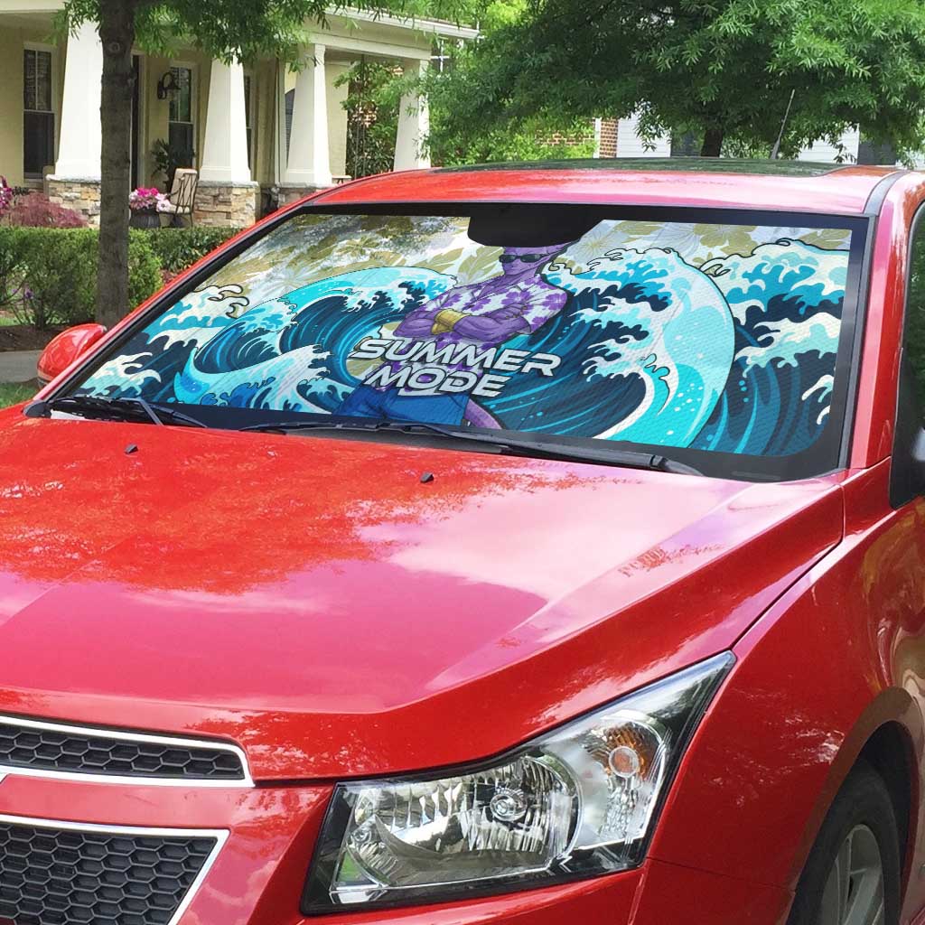 Beerus Dragon Ball Summer Theme Auto Sun Shade with Floral Shirt Sunglasses Shenron and Ocean Wave Background - The Mazicc