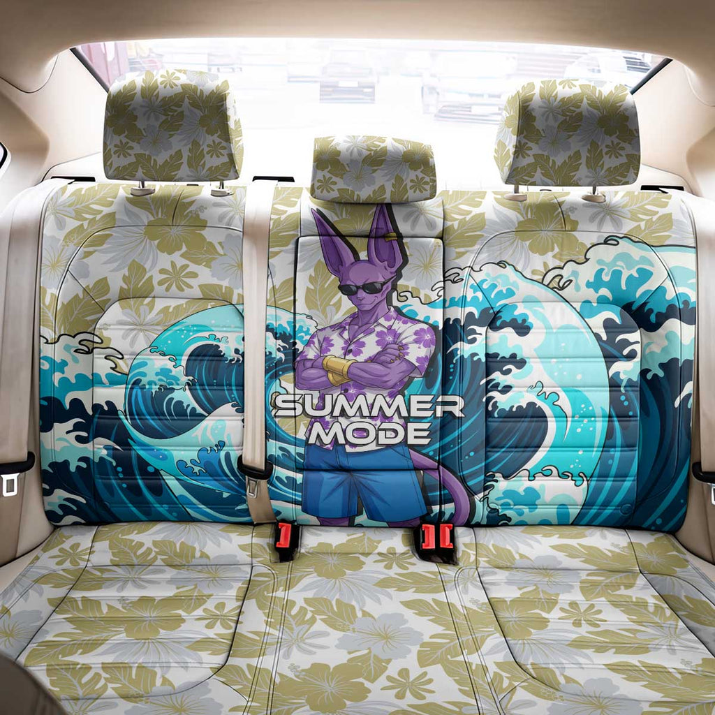 Beerus Dragon Ball Summer Theme Back Car Seat Cover with Floral Shirt Sunglasses Shenron and Ocean Wave Background - The Mazicc