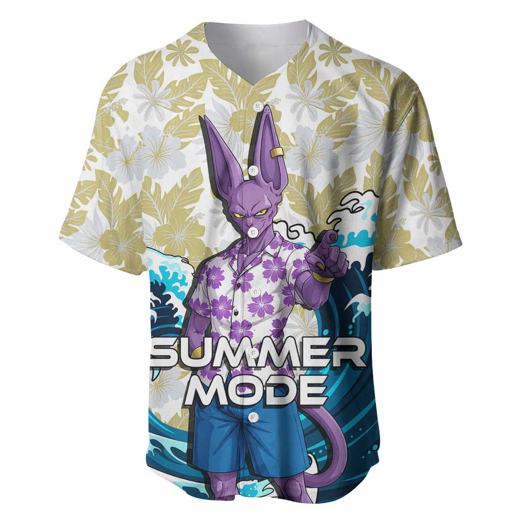 Beerus Dragon Ball Summer Theme Baseball Jersey with Floral Shirt Sunglasses Shenron and Ocean Wave Background - The Mazicc