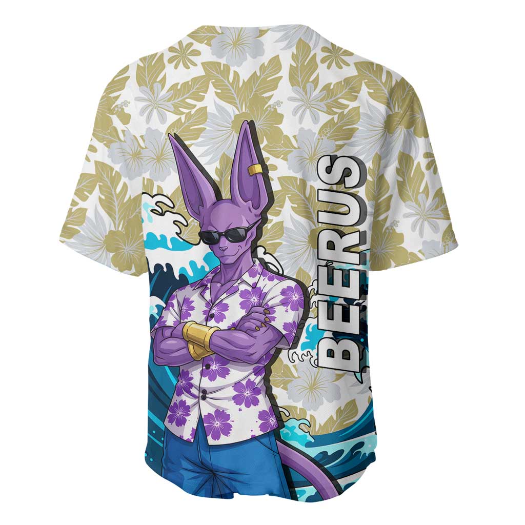 Beerus Dragon Ball Summer Theme Baseball Jersey with Floral Shirt Sunglasses Shenron and Ocean Wave Background - The Mazicc