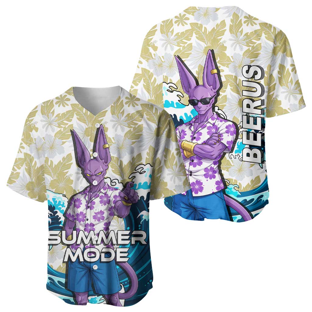 Beerus Dragon Ball Summer Theme Baseball Jersey with Floral Shirt Sunglasses Shenron and Ocean Wave Background - The Mazicc