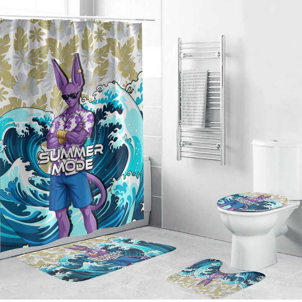 Beerus Dragon Ball Summer Theme Bathroom Set with Floral Shirt Sunglasses Shenron and Ocean Wave Background - The Mazicc