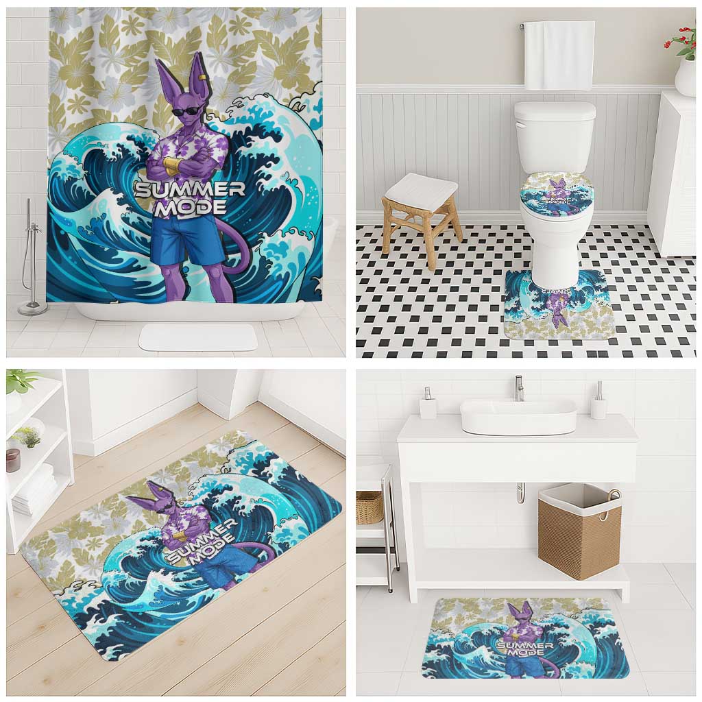Beerus Dragon Ball Summer Theme Bathroom Set with Floral Shirt Sunglasses Shenron and Ocean Wave Background - The Mazicc