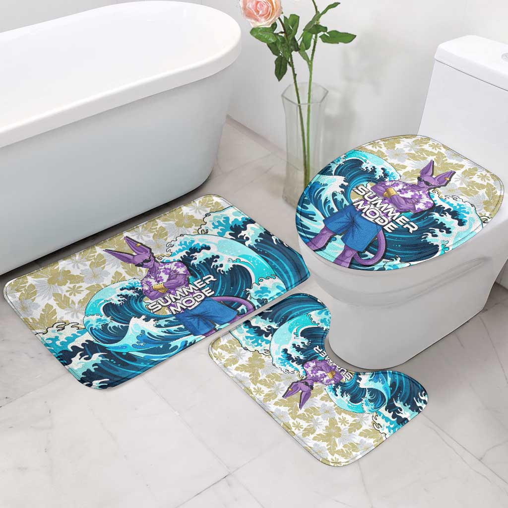 Beerus Dragon Ball Summer Theme Bathroom Set with Floral Shirt Sunglasses Shenron and Ocean Wave Background - The Mazicc