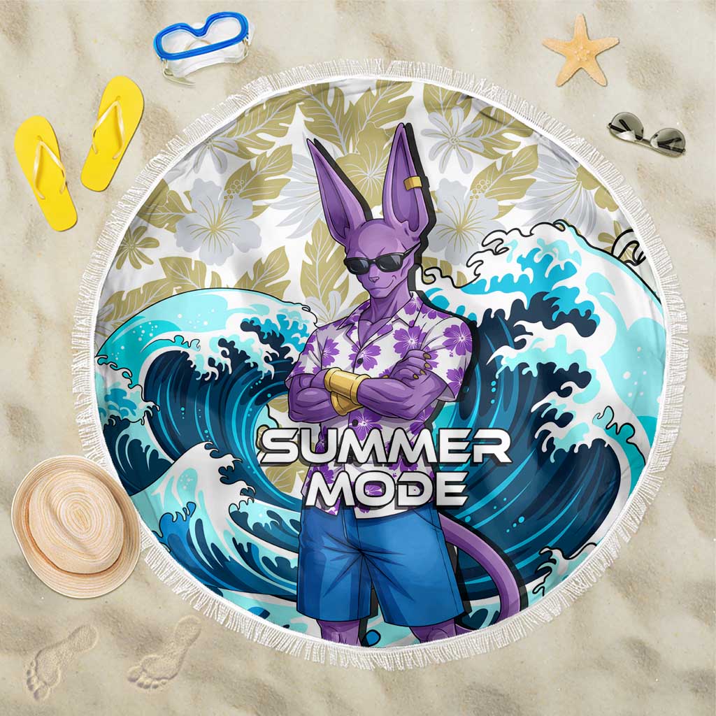 Beerus Dragon Ball Summer Theme Beach Blanket with Floral Shirt Sunglasses Shenron and Ocean Wave Background - The Mazicc
