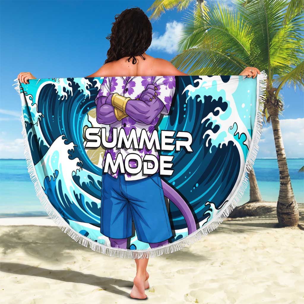 Beerus Dragon Ball Summer Theme Beach Blanket with Floral Shirt Sunglasses Shenron and Ocean Wave Background - The Mazicc