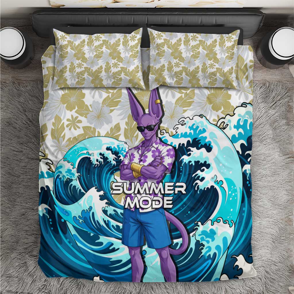 Beerus Dragon Ball Summer Theme Bedding Set with Floral Shirt Sunglasses Shenron and Ocean Wave Background - The Mazicc