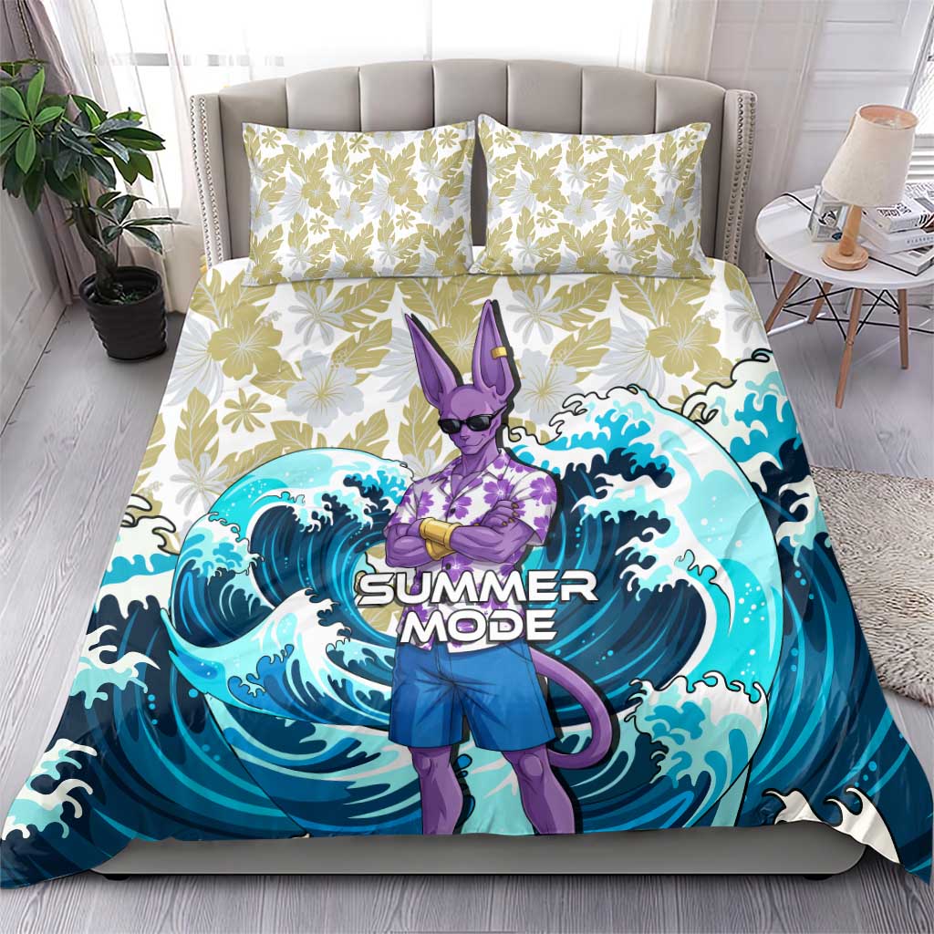 Beerus Dragon Ball Summer Theme Bedding Set with Floral Shirt Sunglasses Shenron and Ocean Wave Background - The Mazicc
