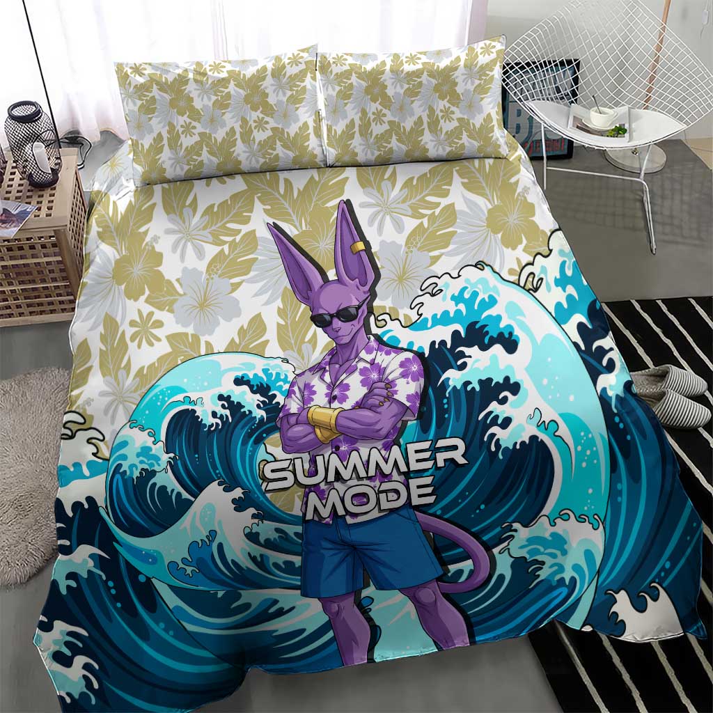 Beerus Dragon Ball Summer Theme Bedding Set with Floral Shirt Sunglasses Shenron and Ocean Wave Background - The Mazicc