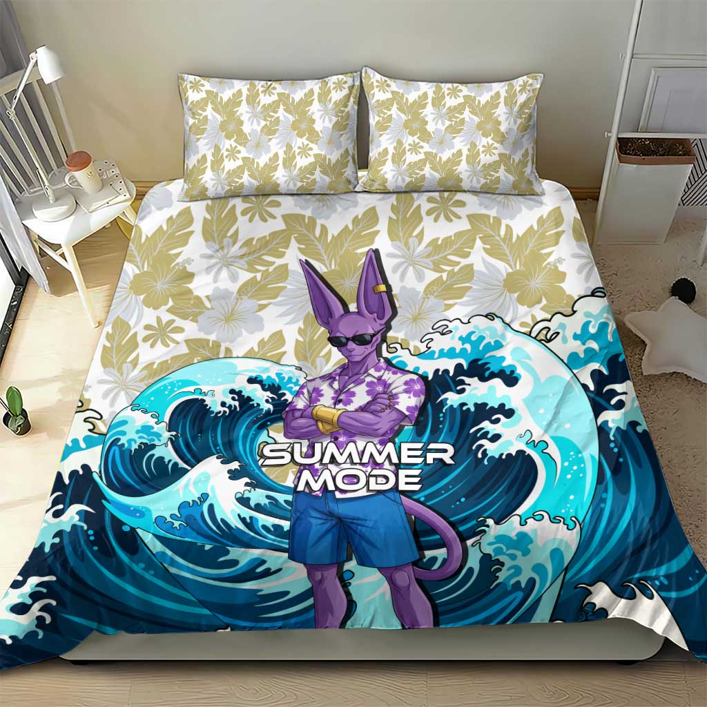 Beerus Dragon Ball Summer Theme Bedding Set with Floral Shirt Sunglasses Shenron and Ocean Wave Background - The Mazicc