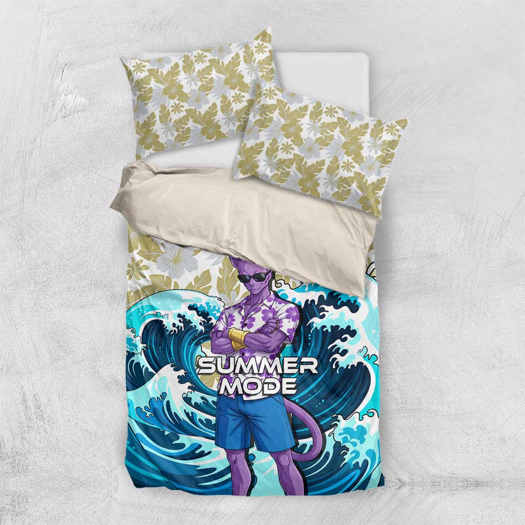 Beerus Dragon Ball Summer Theme Bedding Set with Floral Shirt Sunglasses Shenron and Ocean Wave Background - The Mazicc