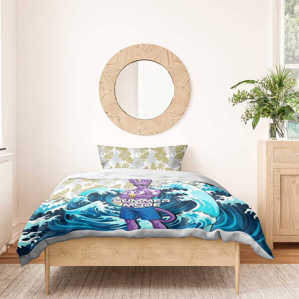 Beerus Dragon Ball Summer Theme Bedding Set with Floral Shirt Sunglasses Shenron and Ocean Wave Background - The Mazicc