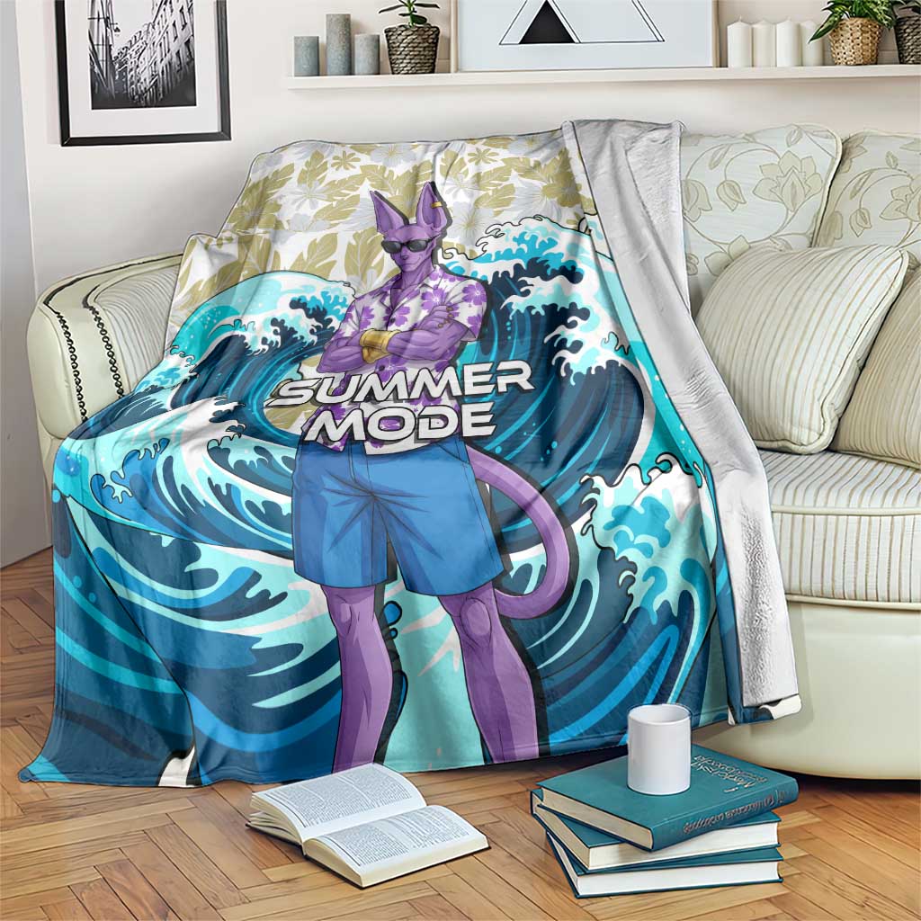 Beerus Dragon Ball Summer Theme Blanket with Floral Shirt Sunglasses Shenron and Ocean Wave Background - The Mazicc
