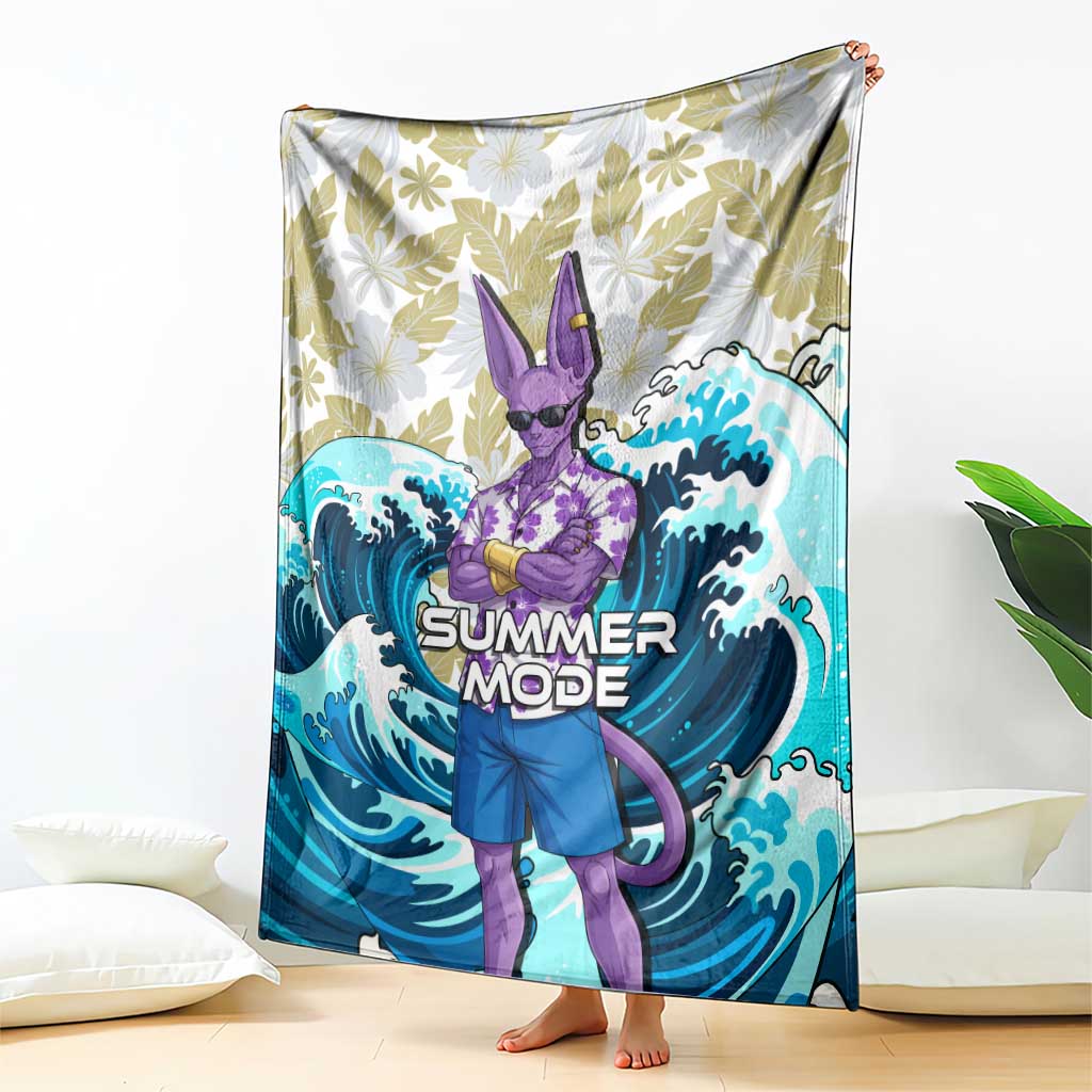 Beerus Dragon Ball Summer Theme Blanket with Floral Shirt Sunglasses Shenron and Ocean Wave Background - The Mazicc