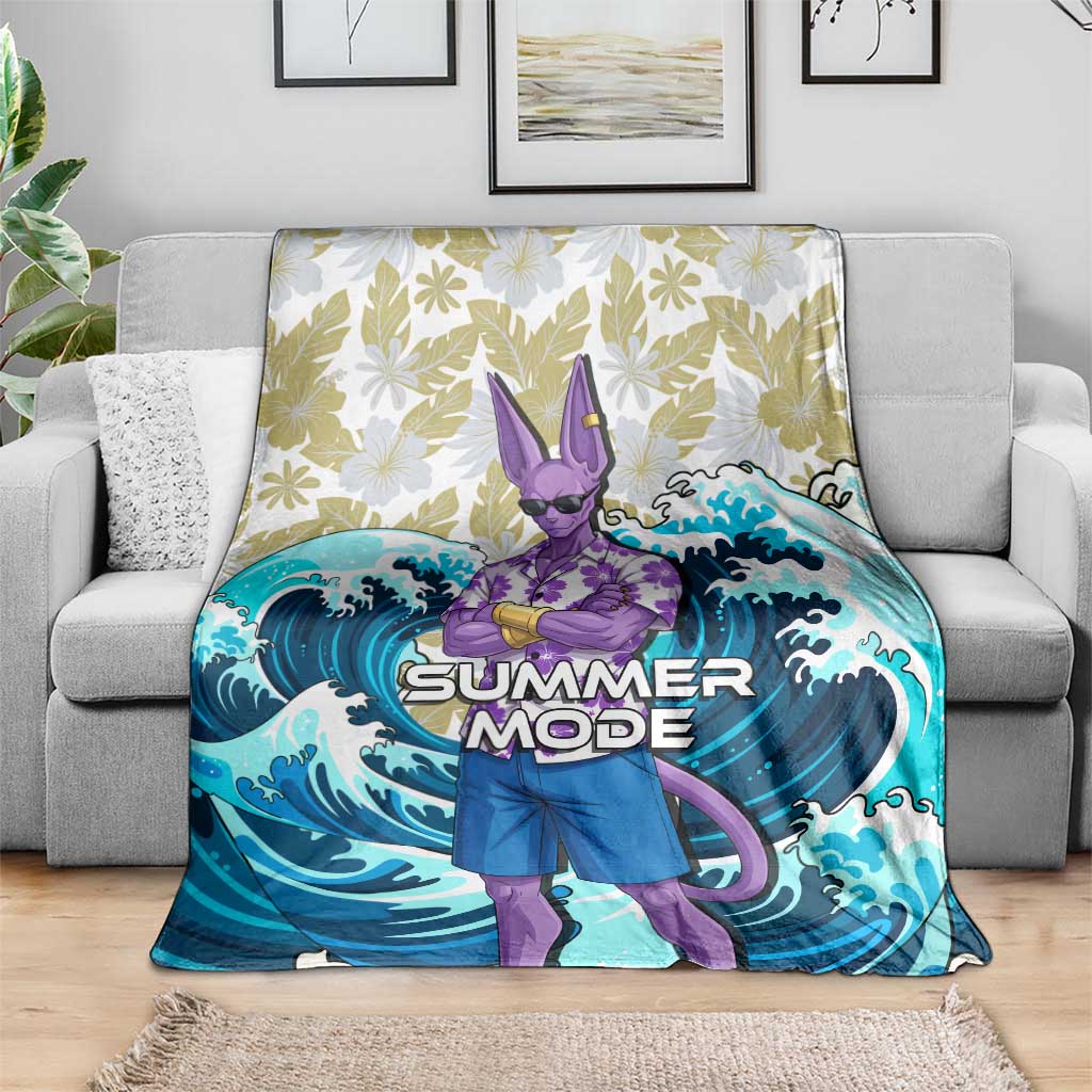 Beerus Dragon Ball Summer Theme Blanket with Floral Shirt Sunglasses Shenron and Ocean Wave Background - The Mazicc