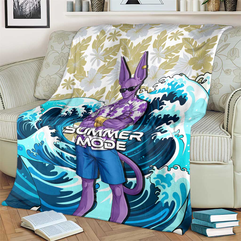 Beerus Dragon Ball Summer Theme Blanket with Floral Shirt Sunglasses Shenron and Ocean Wave Background - The Mazicc