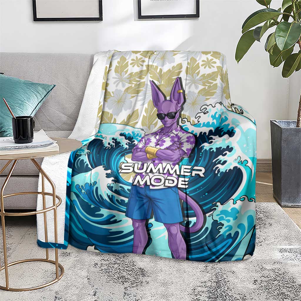 Beerus Dragon Ball Summer Theme Blanket with Floral Shirt Sunglasses Shenron and Ocean Wave Background - The Mazicc