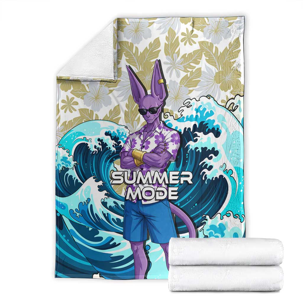 Beerus Dragon Ball Summer Theme Blanket with Floral Shirt Sunglasses Shenron and Ocean Wave Background - The Mazicc
