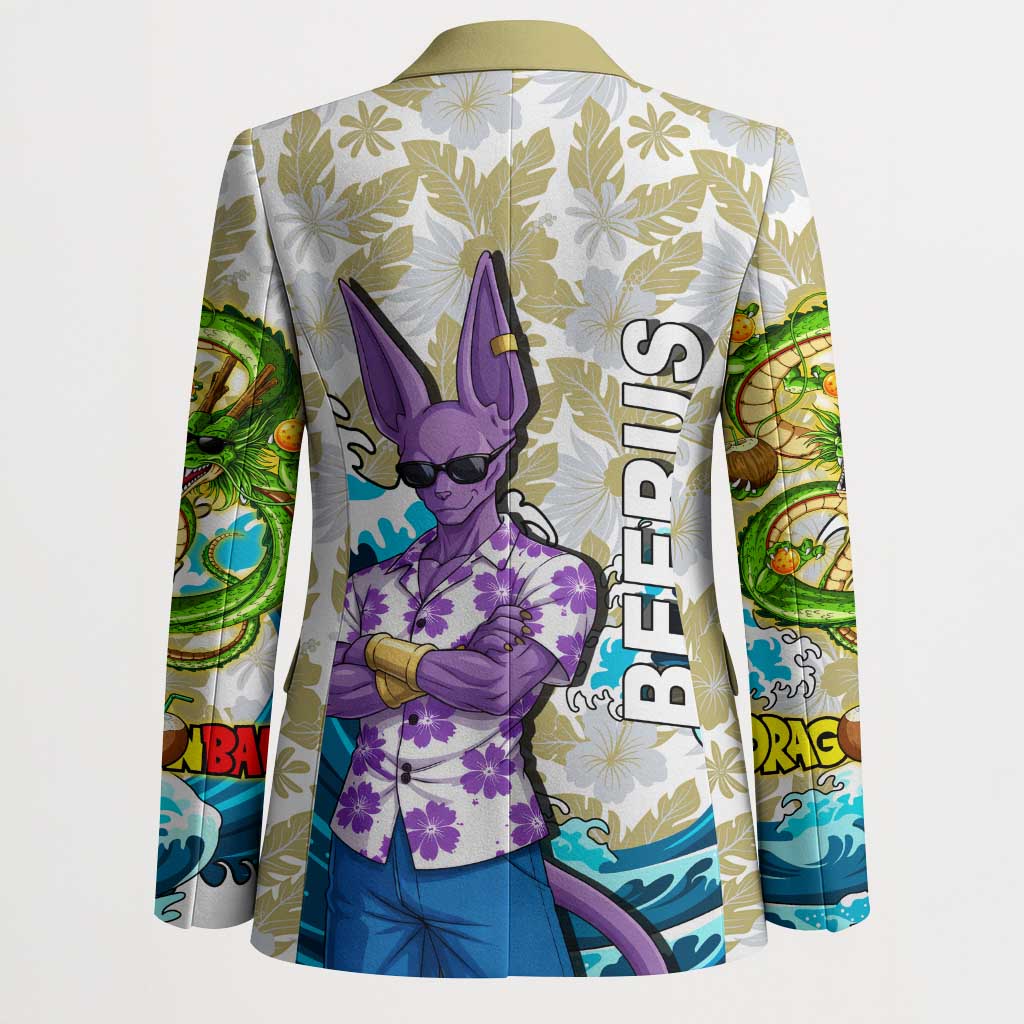 Beerus Dragon Ball Summer Theme Blazer with Floral Shirt Sunglasses Shenron and Ocean Wave Background - The Mazicc