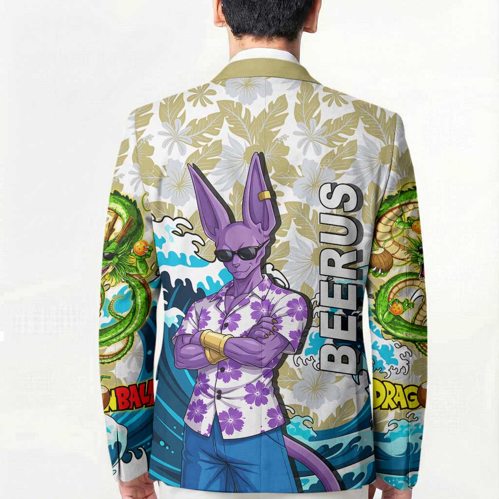 Beerus Dragon Ball Summer Theme Blazer with Floral Shirt Sunglasses Shenron and Ocean Wave Background - The Mazicc