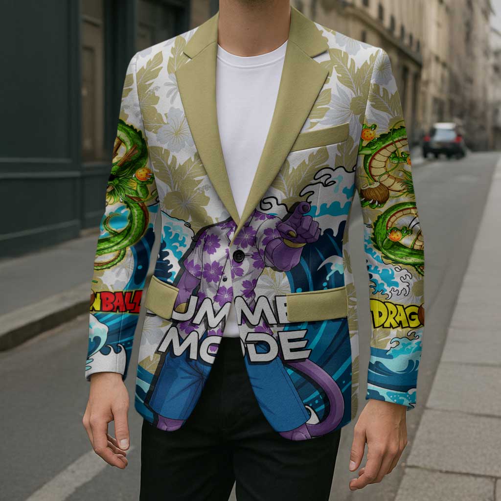 Beerus Dragon Ball Summer Theme Blazer with Floral Shirt Sunglasses Shenron and Ocean Wave Background - The Mazicc