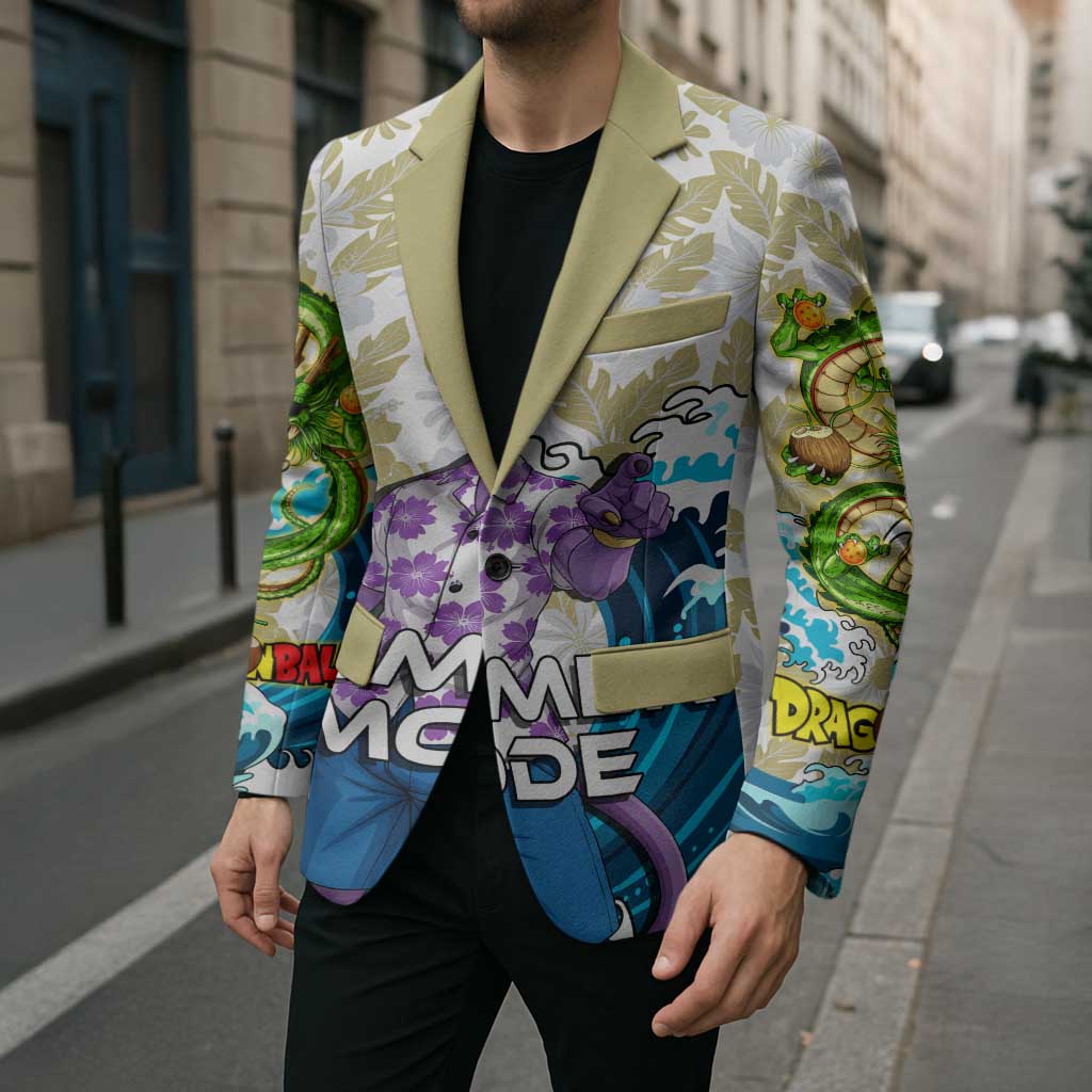Beerus Dragon Ball Summer Theme Blazer with Floral Shirt Sunglasses Shenron and Ocean Wave Background - The Mazicc