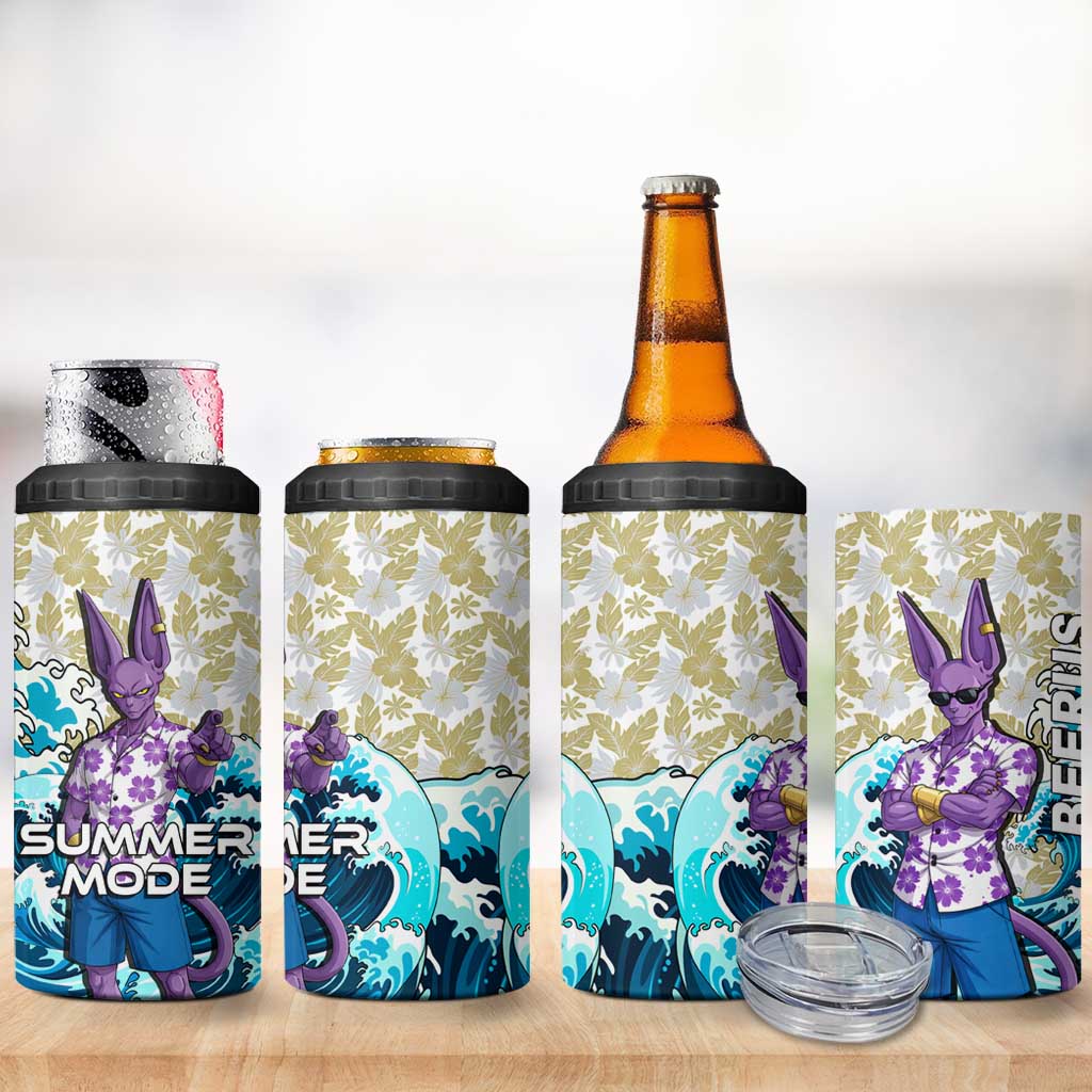 Beerus Dragon Ball Summer Theme 4 in 1 Can Cooler Tumbler with Floral Shirt Sunglasses Shenron and Ocean Wave Background - The Mazicc