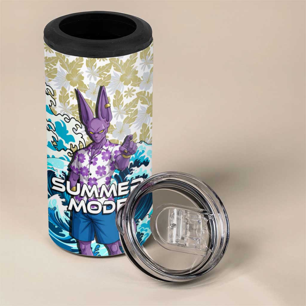 Beerus Dragon Ball Summer Theme 4 in 1 Can Cooler Tumbler with Floral Shirt Sunglasses Shenron and Ocean Wave Background - The Mazicc