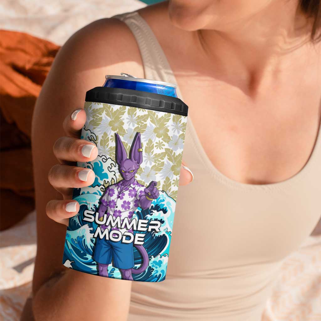 Beerus Dragon Ball Summer Theme 4 in 1 Can Cooler Tumbler with Floral Shirt Sunglasses Shenron and Ocean Wave Background - The Mazicc