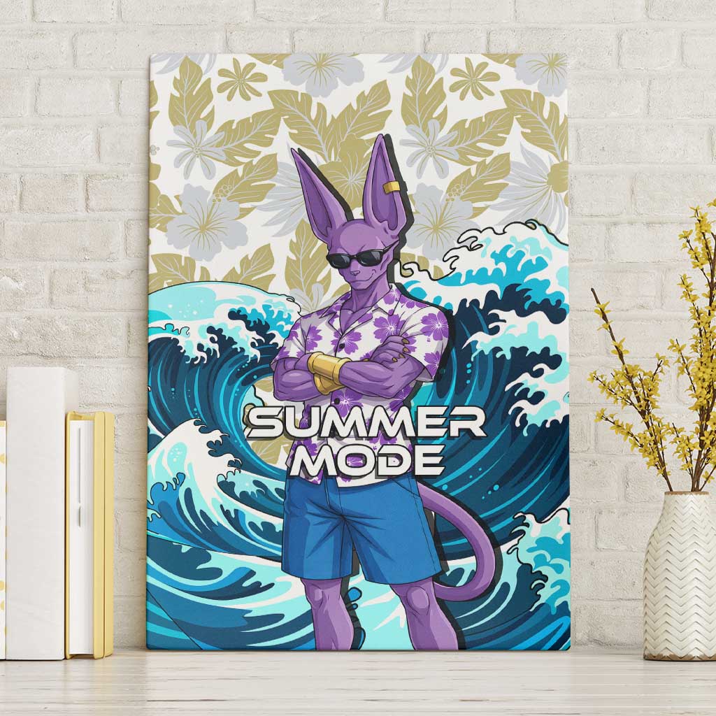Beerus Dragon Ball Summer Theme Canvas Wall Art with Floral Shirt Sunglasses Shenron and Ocean Wave Background - The Mazicc