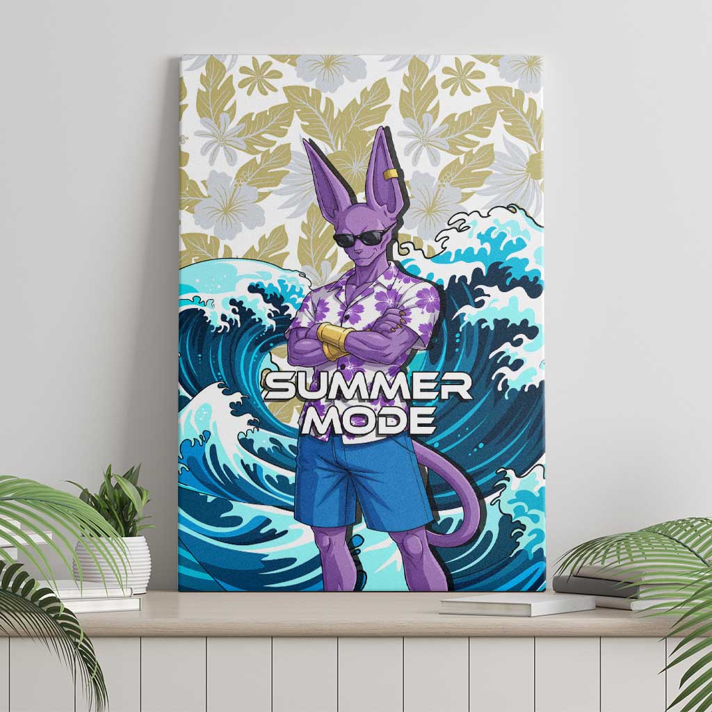 Beerus Dragon Ball Summer Theme Canvas Wall Art with Floral Shirt Sunglasses Shenron and Ocean Wave Background - The Mazicc