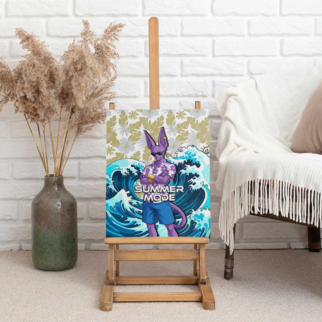 Beerus Dragon Ball Summer Theme Canvas Wall Art with Floral Shirt Sunglasses Shenron and Ocean Wave Background - The Mazicc