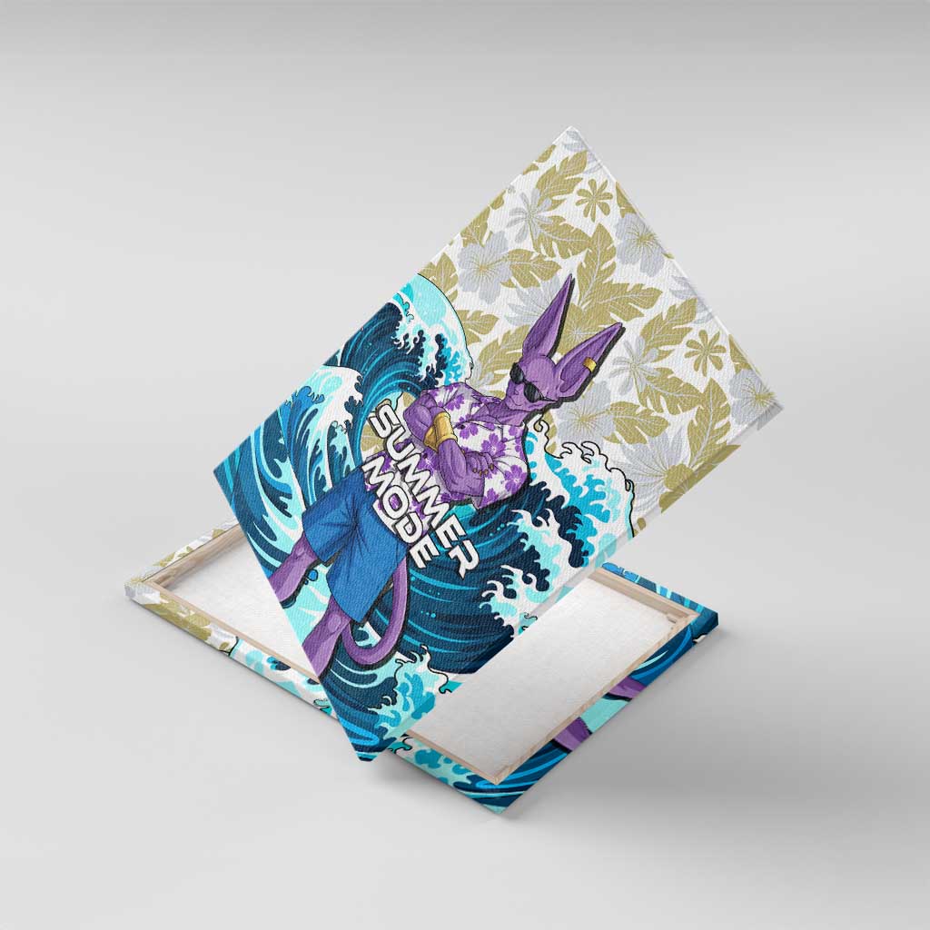 Beerus Dragon Ball Summer Theme Canvas Wall Art with Floral Shirt Sunglasses Shenron and Ocean Wave Background - The Mazicc